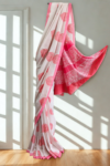 Pink & White Mull Cotton Sari